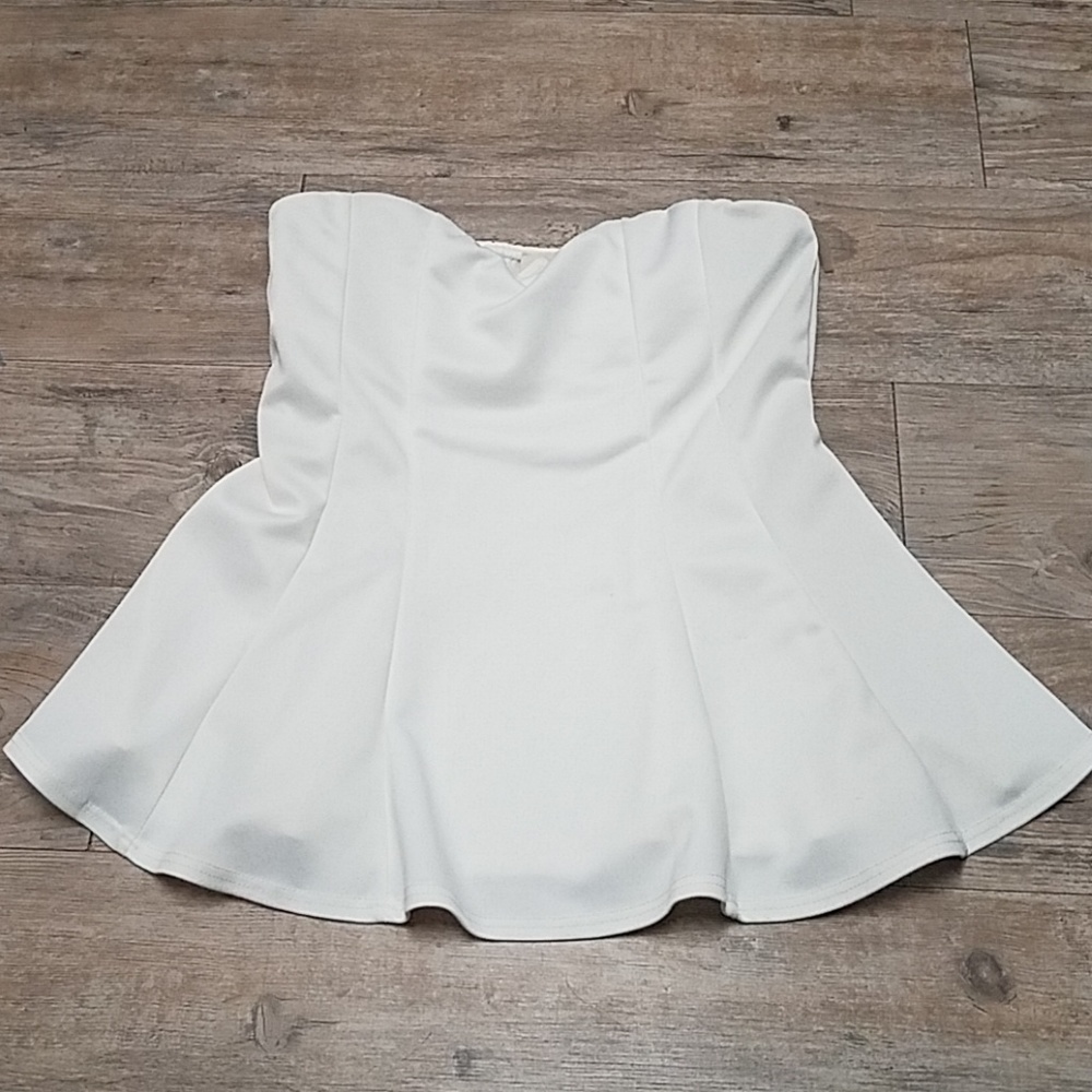 White strapless peplum top